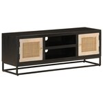 vidaXL Meuble TV noir 110x30x40 cm bois massif de manguier et fer