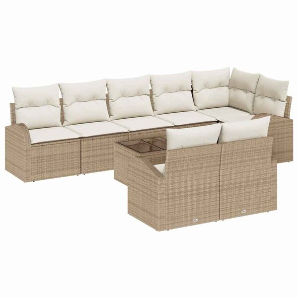 vidaXL Ensemble de Canapés avec coussin 9 Pièces Beige et blanc polyrotin