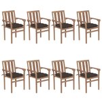 vidaXL Chaises de jardin empilables avec coussins lot de 8 Teck solide