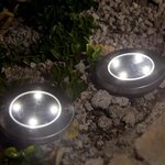 LUMI JARDIN Lot de 2 spots solaires Decky ronds inox - Encastrable ou a piquer - LED - H 12 cm - Blanc