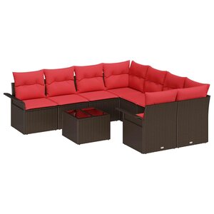 vidaXL Ensemble de canapé de jardin 9 Pièces Marron et rouge polyrotin