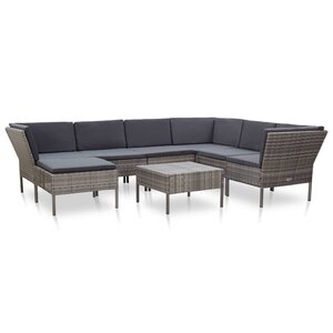 vidaXL Salon de jardin 8 Pièces avec coussins résine tressée gris