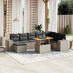 vidaXL Salon de jardin 9 Pièces avec coussins gris résine tressée