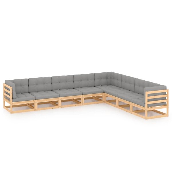 vidaXL Salon de jardin 8 Pièces avec coussins Bois de pin massif