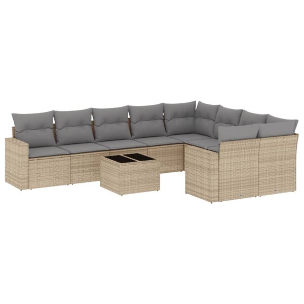 vidaXL Salon de jardin avec coussins 10 Pièces beige résine tressée