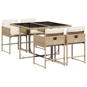 vidaXL Ensemble à manger de jardin avec coussins 5Pièces Beige poly rotin