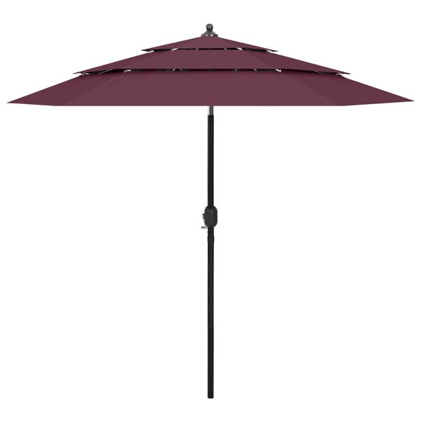 vidaXL Parasol de jardin à 3 niveaux mât en aluminium rouge bordeaux