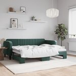 vidaXL Lit de jour avec gigogne sans matelas vert foncé 80x200 cm