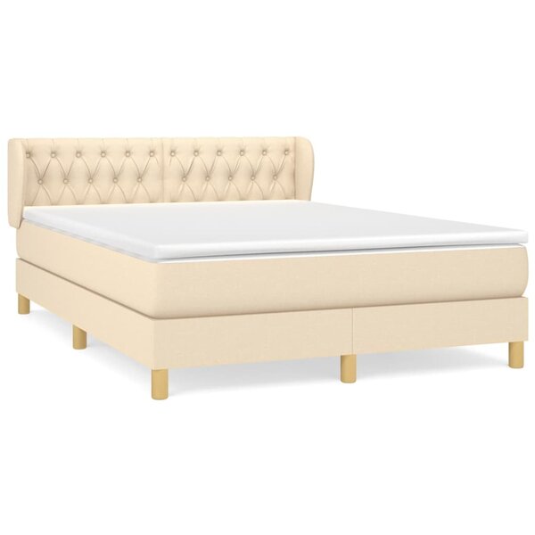 vidaXL Sommier à lattes de lit avec matelas Crème 140x190 cm Tissu