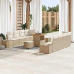 vidaXL Ensemble de canapé de jardin 11 Pièces Beige Poly rotin