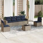 vidaXL Salon de jardin 7 Pièces avec coussins gris résine tressée