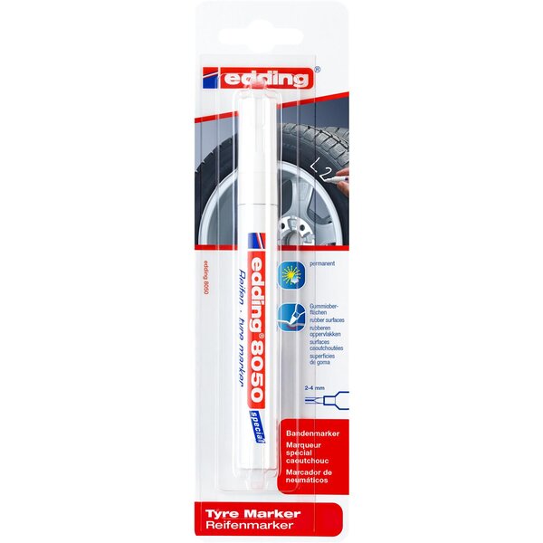 Marqueur Spécial Pneu Caoutchouc 8050 Blanc Pointe Ronde 2-4 mm EDDING