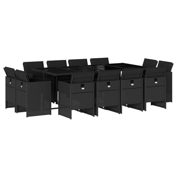 vidaXL Ensemble à manger de jardin 13 Pièces coussins noir résine tressée