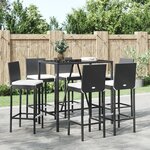 vidaXL Ensemble de bar de jardin 7 Pièces avec coussins noir poly rotin