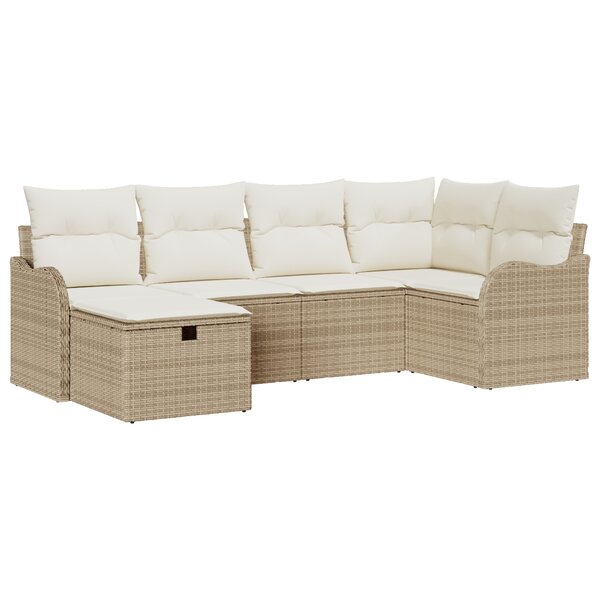 Ensemble de canapé de jardin de 6 pièces avec coussins beige en rotin poly