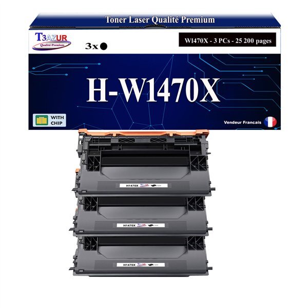 T3AZUR -3x Toners compatibles avec HP W1470X (147X) pour HP LaserJet Enterprise Flow MFP M634h  M635z  M636z