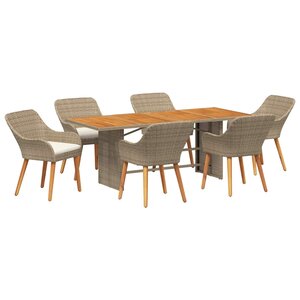 vidaXL Ensemble de salle à manger pour jardin 7 pc Beige polyrotin