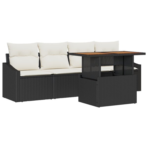 vidaXL Ensemble de Dîner de Jardin de 5 Pièces avec Coussins Noir Poly Rattan Acacia