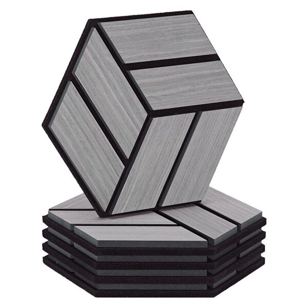 5 Panneaux muraux 30x26 hexagone gris bois