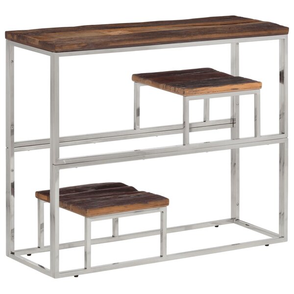 vidaXL Table console argenté acier inoxydable et bois de mélèze massif