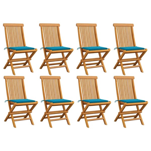 vidaXL Chaises de jardin et coussins bleu lot de 8 Bois de teck massif