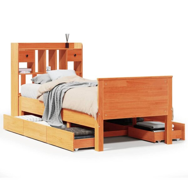 vidaXL Lit bibliothèque sans matelas cire marron 90x190 cm pin massif