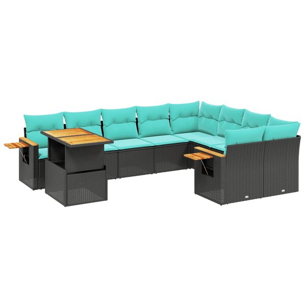 vidaXL Salon de jardin 10 Pièces avec coussins noir résine tressée