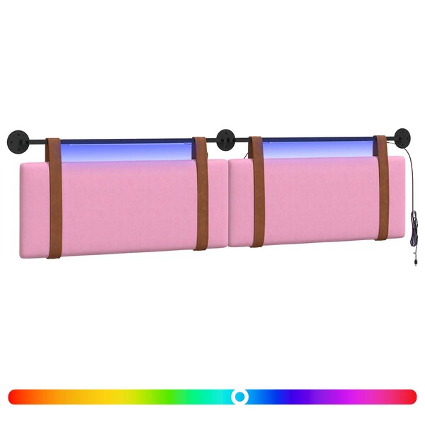 vidaXL Tête de lit suspendue Avec lumière LED Rose PU antique