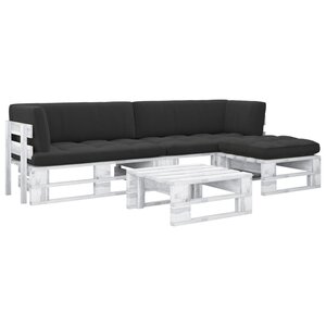 Salon de jardin meuble d'extérieur ensemble de mobilier palette 4 pièces et coussins pin imprégné de blanc 02_0018382
