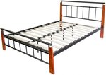Design metal lit double 160 x 200 cadre de lit lattes bois neuf noir brun