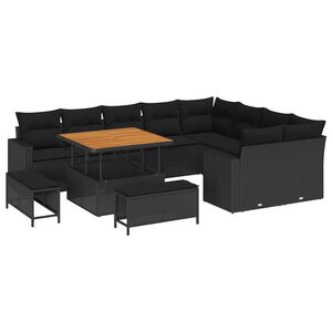 vidaXL Ensemble de canapé de jardin 12 Pièces Noir polyrotin