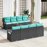 vidaXL Ensemble de canapé de jardin avec coussin 9 Pièces Noir polyrotin