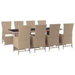 vidaXL Ensemble à manger de jardin et coussins 9 Pièces beige Poly rotin