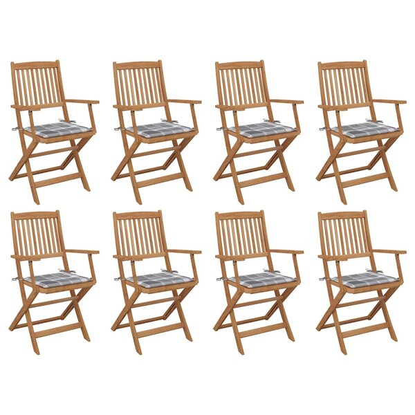 vidaXL Chaises pliables d'extérieur et coussins lot de 8 Bois d'acacia