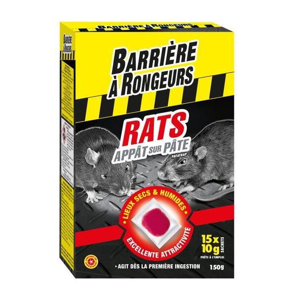 BARRIERE A RONGEURS Appât sur pâte pour rats - Spécial lieux secs et humides - 150 g