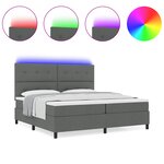 vidaXL Lit à ressorts avec matelas et LED - Gris foncé 200 x 200 cm Tissu