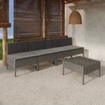 vidaXL Salon de jardin 5 Pièces avec coussins résine tressée gris
