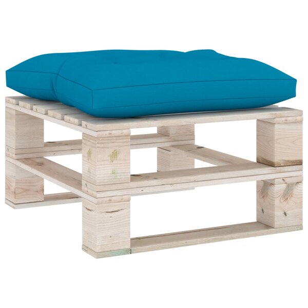 vidaXL Repose-pied palette de jardin avec coussin bleu bois de pin