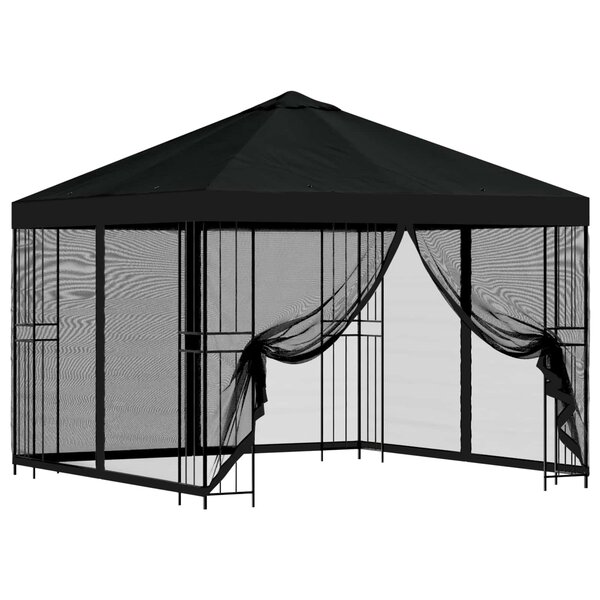 vidaXL Abri de jardin avec parois 3 x 3 m Noir Polyester et Acier