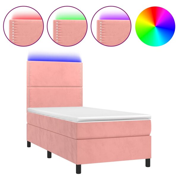 vidaXL Sommier à lattes de lit avec matelas LED Rose 80x200 cm Velours