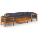 vidaXL Salon de jardin 7 Pièces avec coussins gris foncé Bois d'acacia