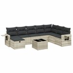 vidaXL Salon de jardin 9 Pièces avec coussins gris clair résine tressée