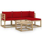 vidaXL Salon de jardin 5 Pièces avec coussins rouge