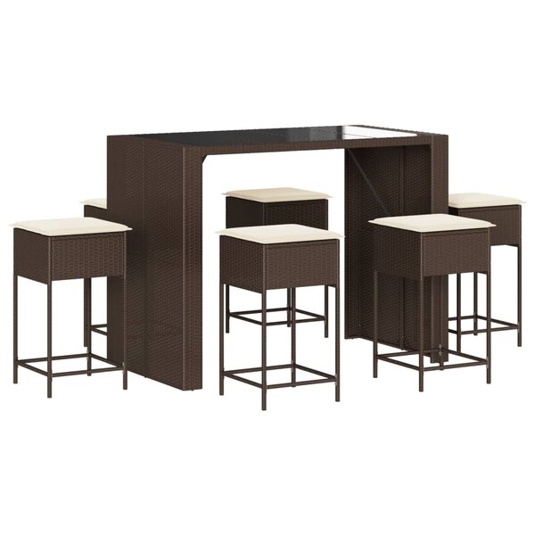 vidaXL Ensemble de bar de jardin avec coussins 7 Pièces marron poly rotin
