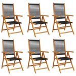 vidaXL Chaises inclinables de jardin lot de 6 noir bois massif acacia