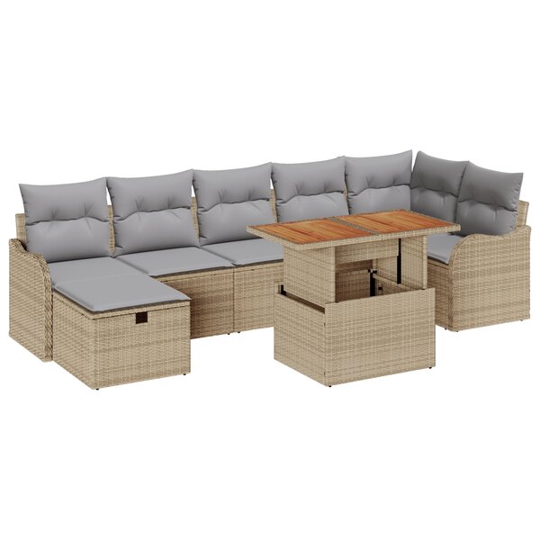 vidaXL Canapé de jardin 8 pièces avec des coussins en poly rotin beige