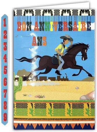 Carte Bon Anniversaire 1 2 3 4 5 6 7 8 9 ans Cowboy Luke Enveloppe 12x17 5cm