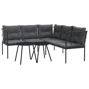 vidaXL Ensemble de canapés de jardin et coussins noir acier textilène