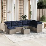 vidaXL Salon de jardin 9 Pièces avec coussins gris résine tressée