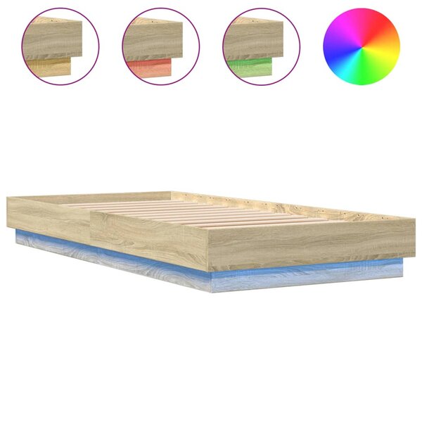vidaXL Cadre de lit avec lumières LED chêne sonoma 90x200 cm